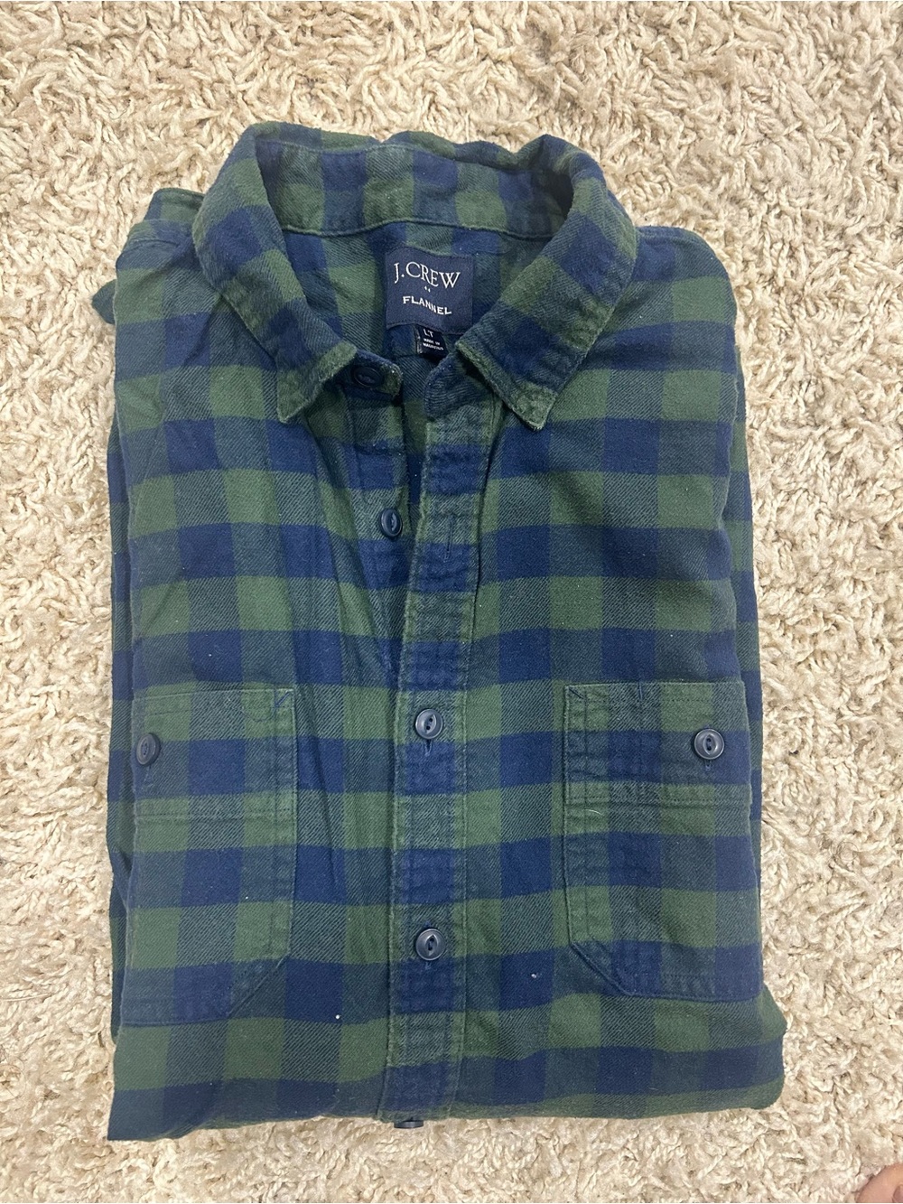 J. Crew Green & Navy Checked Flannel Button-Down